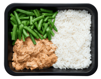 Kipsate rijst sperziebonen