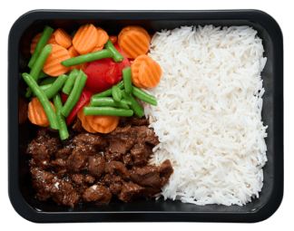 Zoete pulled beef rijst groentemix